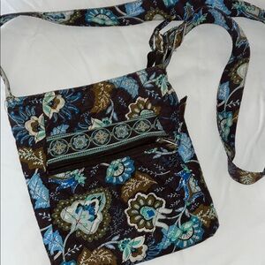Vera Bradley Blue and Brown Crossbody Bag with Intricate Design